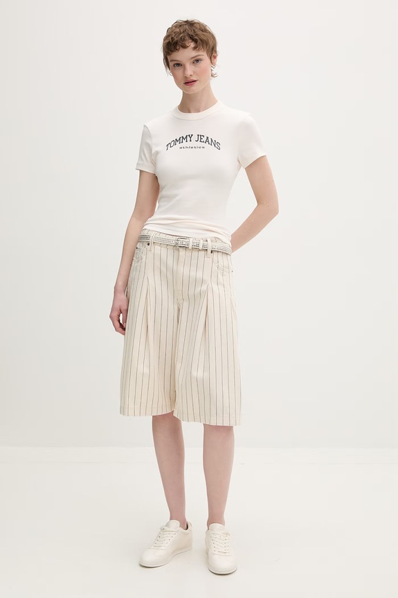 Tommy Jeans basic tričko dámske bavlnené DW0DW22302 béžová SS26