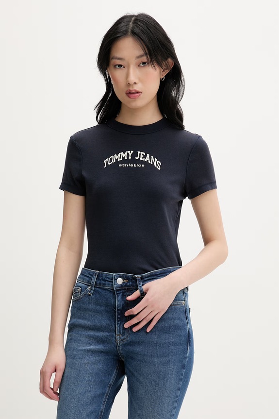 Tommy Jeans tricou basic pentru femei, din bumbac bleumarin DW0DW22302