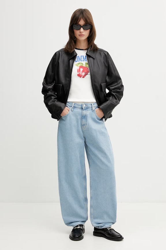 Tommy Jeans T-shirt damski bawełniany z elastanem DW0DW22303 beżowy SS26