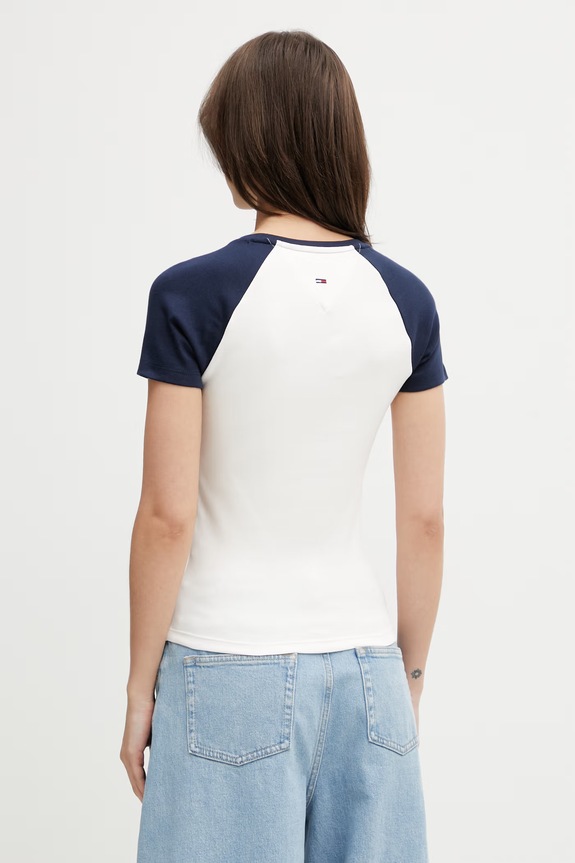 Odzież Tommy Jeans T-shirt damski bawełniany z elastanem DW0DW22303 beżowy