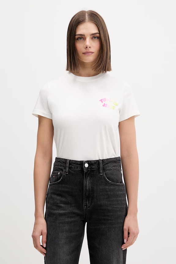 Tommy Jeans tricou pentru femei, din bumbac bej DW0DW22310