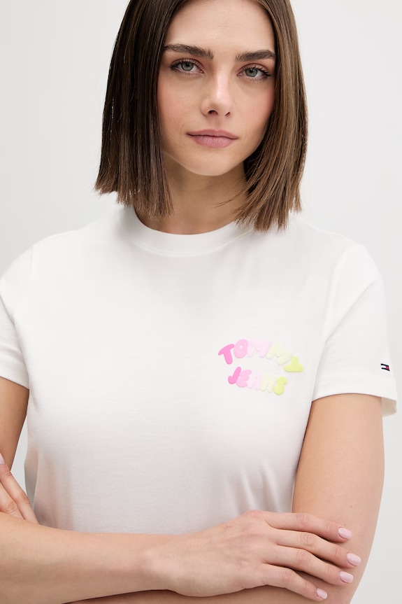 Tommy Jeans tricou pentru femei, din bumbac bej DW0DW22310