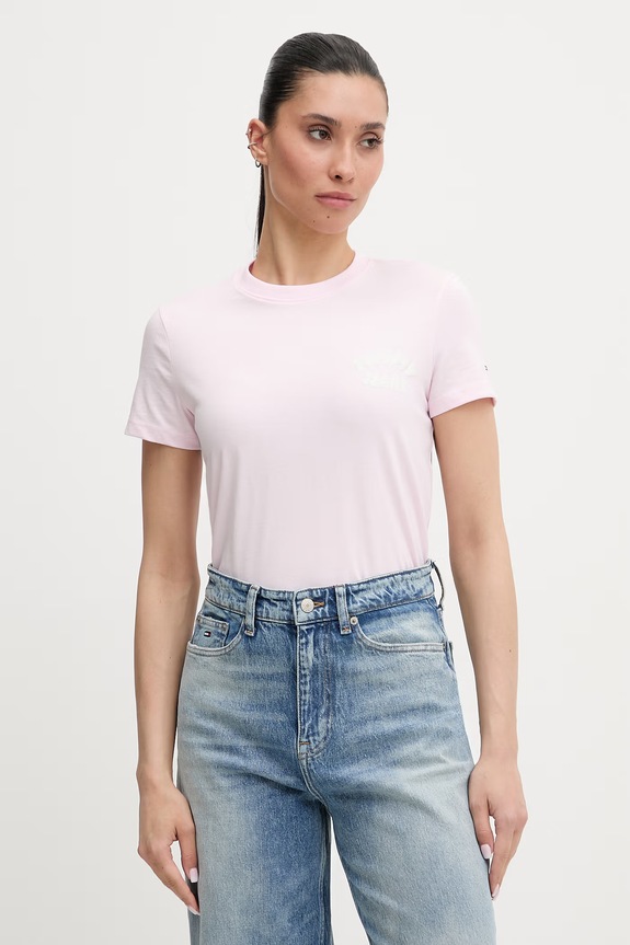 Tommy Jeans tricou pentru femei, din bumbac roz DW0DW22310