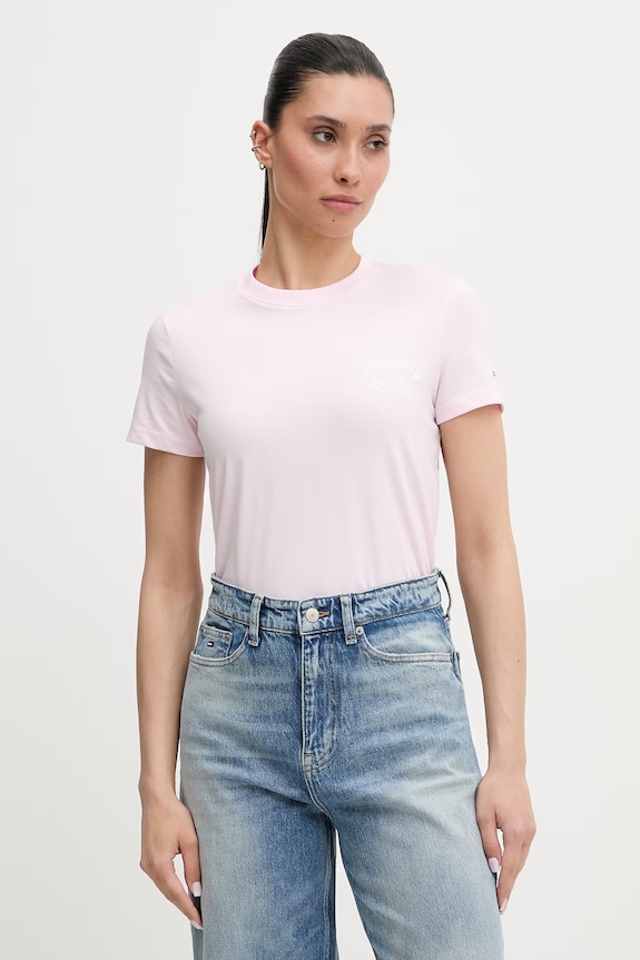 Tommy Jeans tricou pentru femei, din bumbac roz DW0DW22310