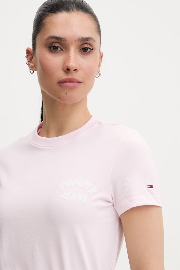 Tommy Jeans tricou pentru femei, din bumbac roz DW0DW22310