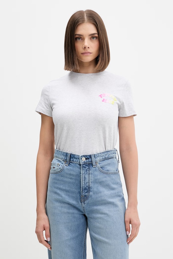Tommy Jeans tricou pentru femei, din bumbac gri DW0DW22310