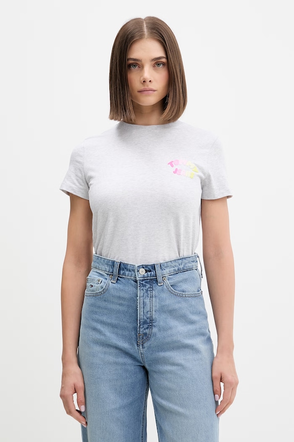 Tommy Jeans tricou pentru femei, din bumbac gri DW0DW22310