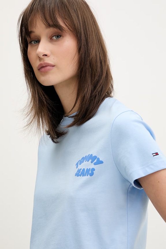 Tommy Jeans majica za žene od pamuka plava DW0DW22310