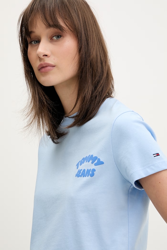 Tommy Jeans majica za žene od pamuka plava DW0DW22310
