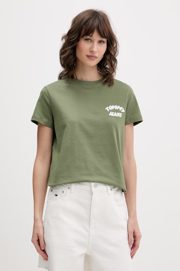 Tommy Jeans tricou pentru femei, din bumbac verde DW0DW22310