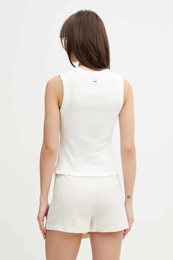 Odzież Tommy Jeans top damski bawełniany z elastanem DW0DW22577 beżowy