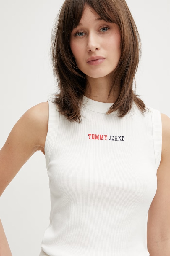 Tommy Jeans top damski bawełniany z elastanem beżowy DW0DW22577