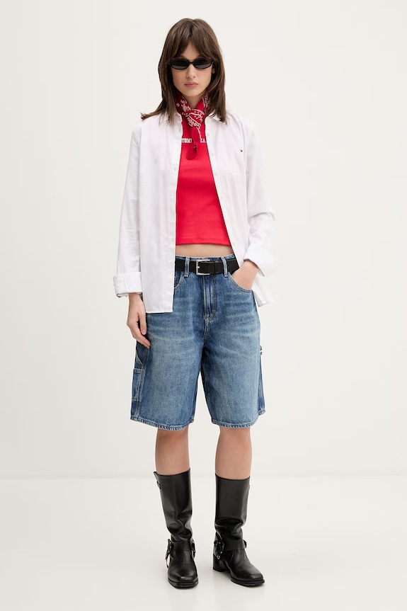 Tommy Jeans top damski bawełniany z elastanem DW0DW22577 czerwony SS26