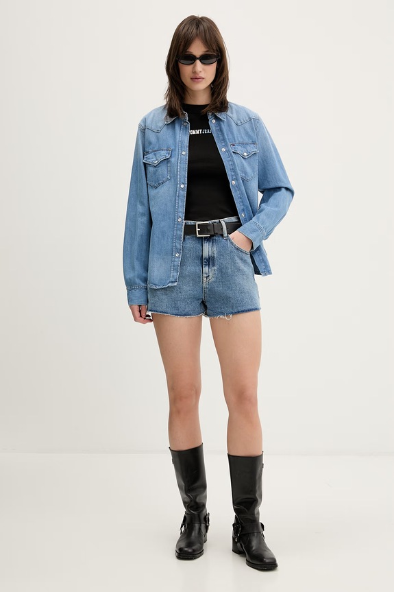 Tommy Jeans top damski bawełniany z elastanem DW0DW22577 czarny SS26
