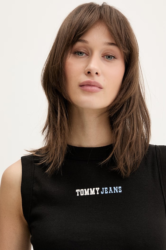 Tommy Jeans top damski bawełniany z elastanem czarny DW0DW22577