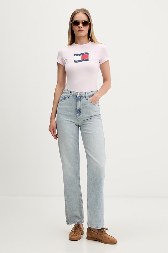 Tommy Jeans T-shirt damski bawełniany DW0DW22781 różowy SS26