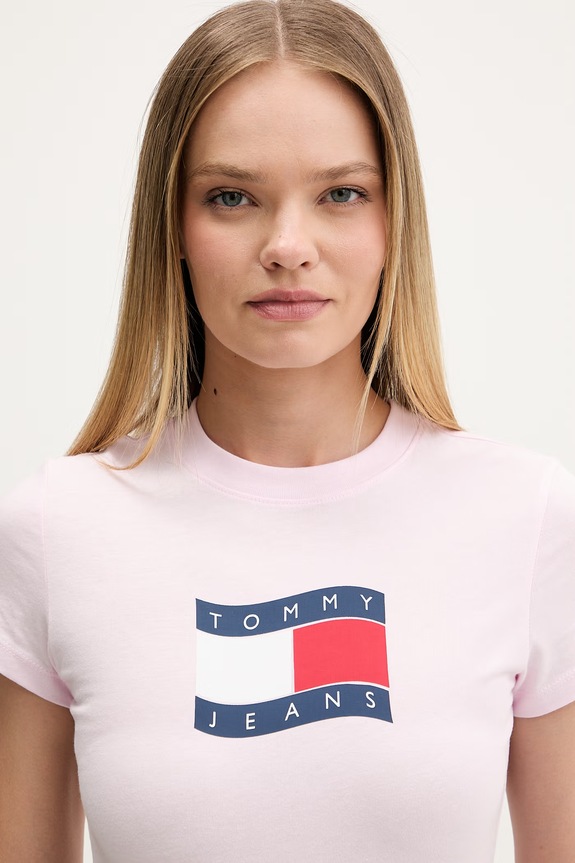 Tommy Jeans T-shirt damski bawełniany różowy DW0DW22781