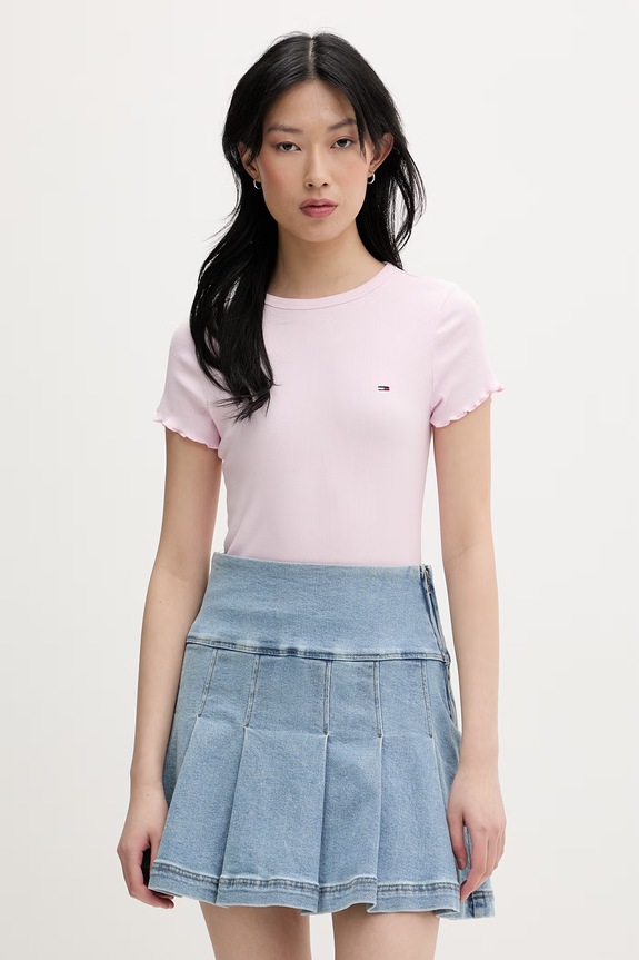 Tommy Jeans tričko dámske bavlnené s elastanom ružová DW0DW22782