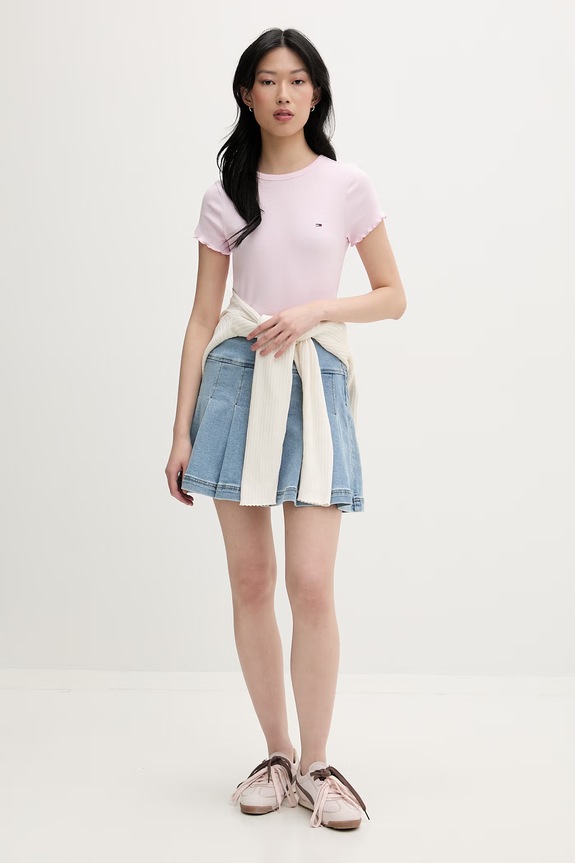 Tommy Jeans tričko dámske bavlnené s elastanom DW0DW22782 ružová SS26