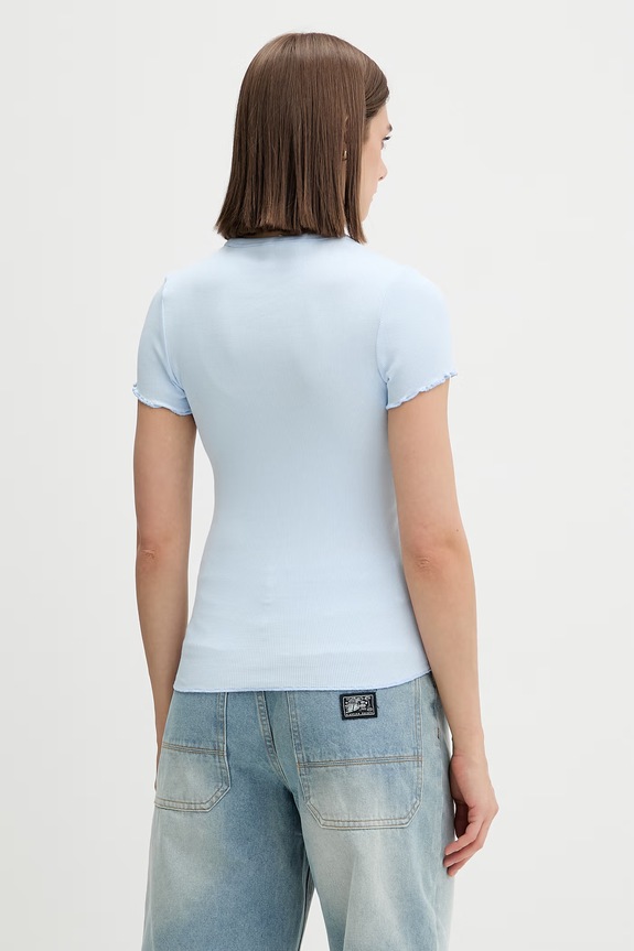 Îmbrăcăminte Tommy Jeans tricou pentru femei, din bumbac cu elastan DW0DW22782 albastru