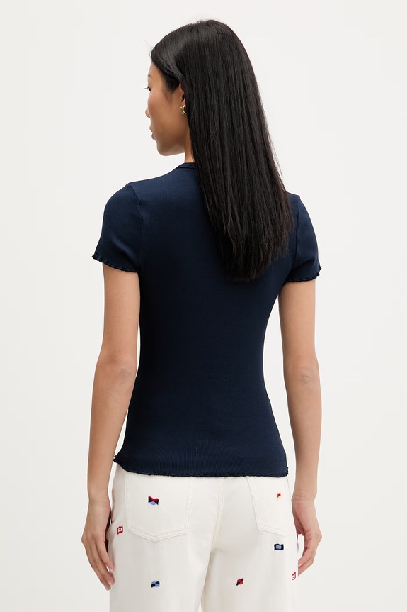 Îmbrăcăminte Tommy Jeans tricou pentru femei, din bumbac cu elastan DW0DW22782 bleumarin
