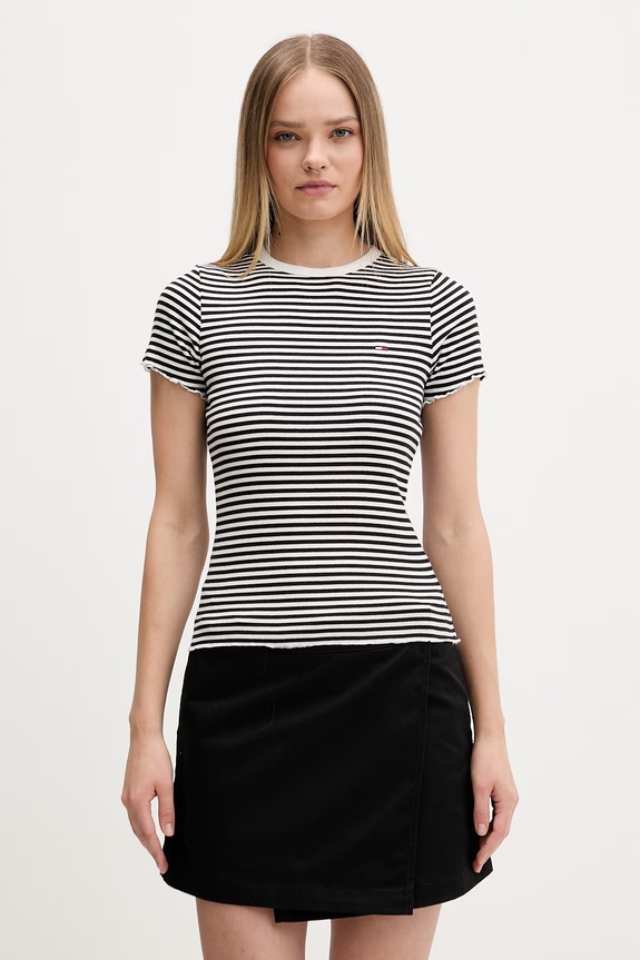 Tommy Jeans tričko dámske bavlnené s elastanom čierna DW0DW22782