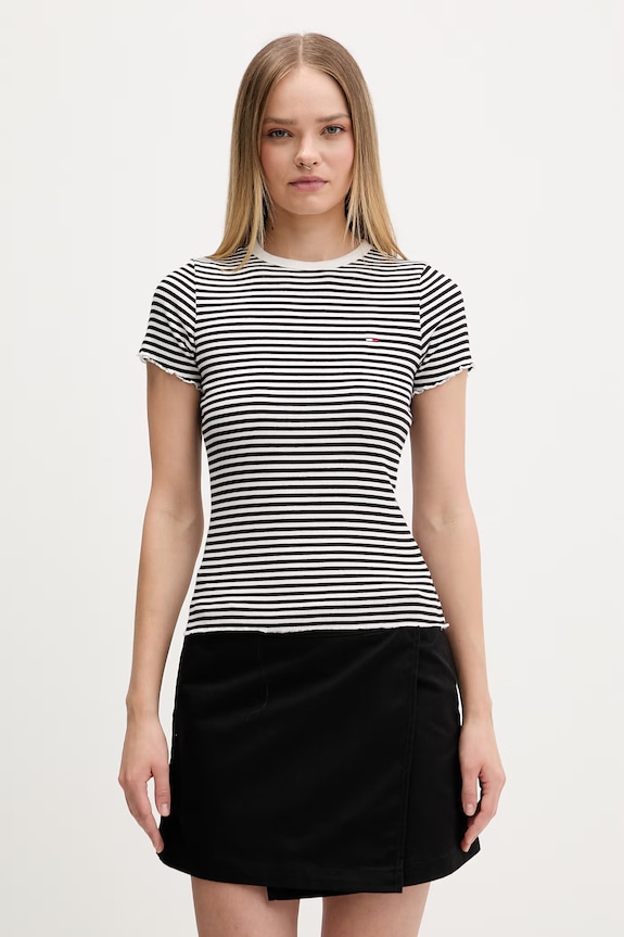 Tommy Jeans tričko dámske bavlnené s elastanom čierna DW0DW22782