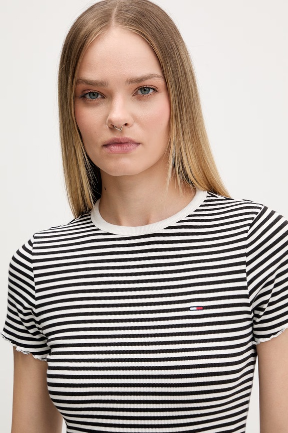 Tommy Jeans tričko dámske bavlnené s elastanom čierna DW0DW22782