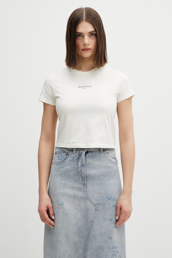 Maison Kitsuné t-shirt bawełniany Baby Tee gładkie beżowy QW00100KJ7026