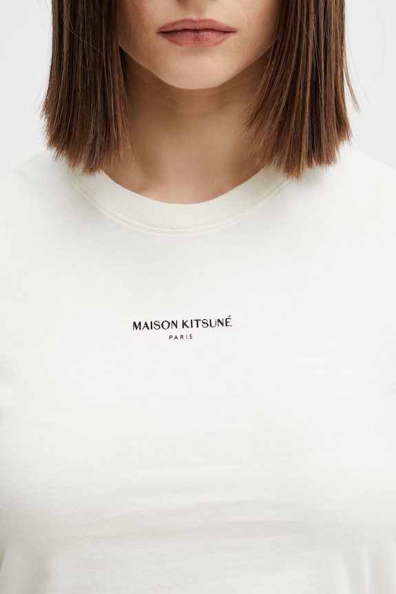 Maison Kitsuné t-shirt bawełniany Baby Tee beżowy QW00100KJ7026