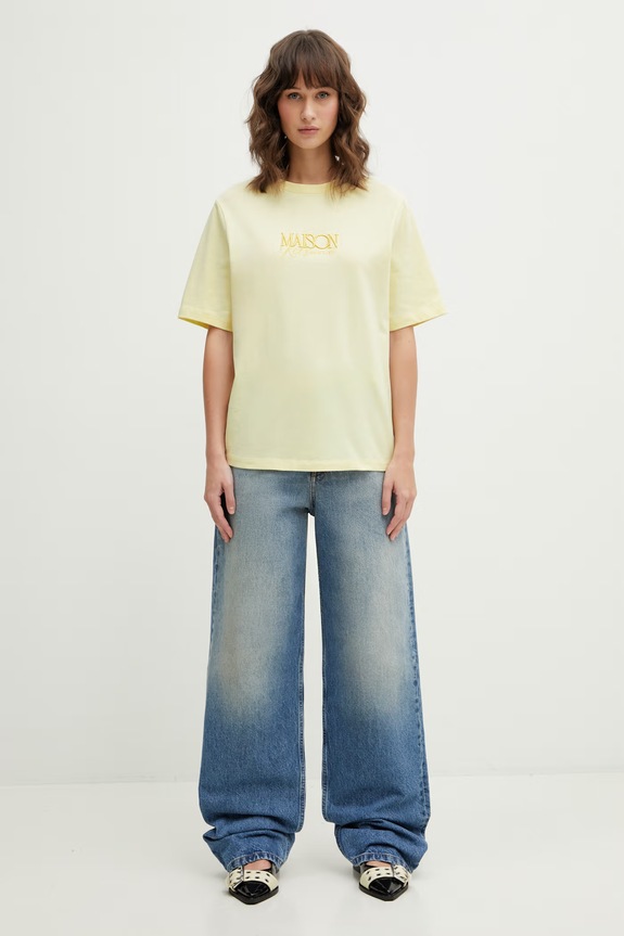Maison Kitsuné cotton t-shirt Album Logo QW00110KJ0119 yellow