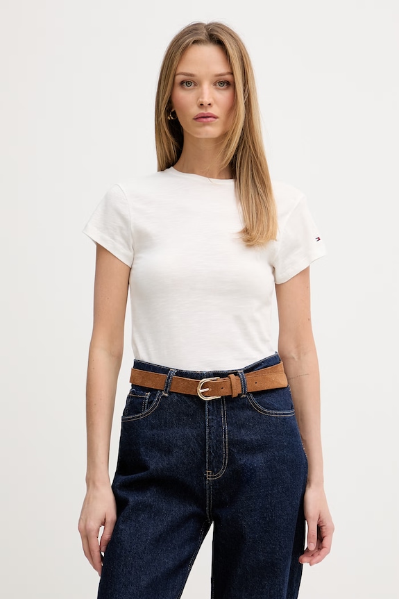 Tommy Hilfiger T-shirt basic damski bawełniany beżowy WW0WW48702