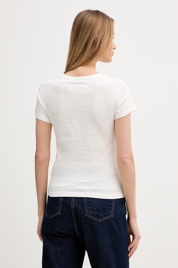 Odzież Tommy Hilfiger T-shirt basic damski bawełniany WW0WW48702 beżowy