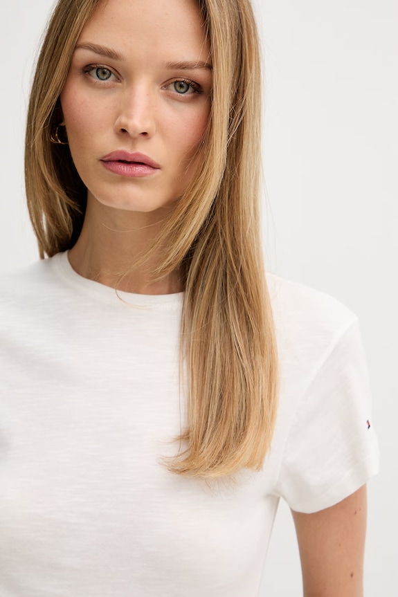 Tommy Hilfiger T-shirt basic damski bawełniany beżowy WW0WW48702