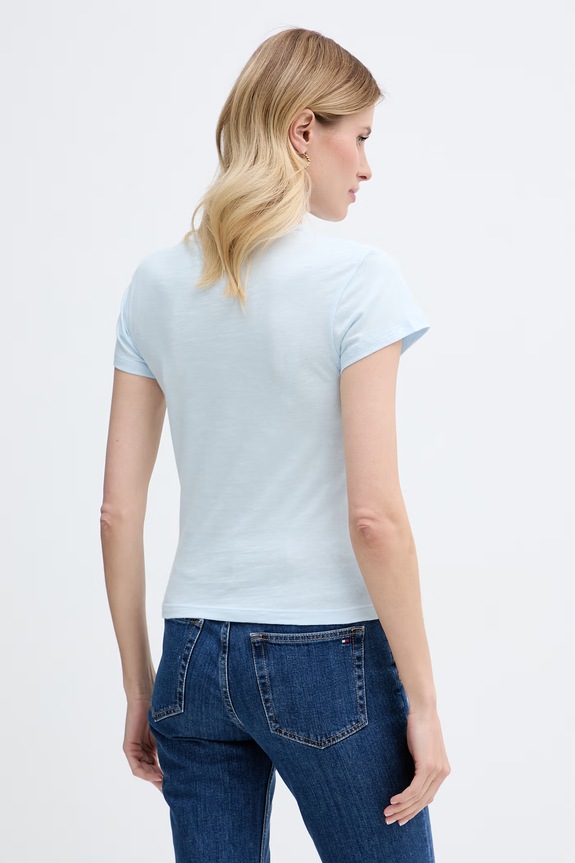 Îmbrăcăminte Tommy Hilfiger tricou basic pentru femei, din bumbac WW0WW48702 albastru