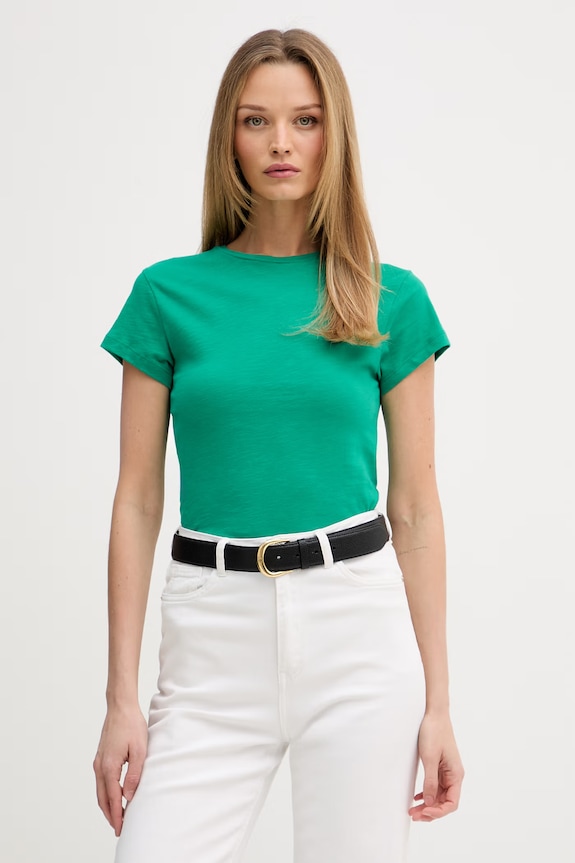 Tommy Hilfiger T-shirt basic damski bawełniany zielony WW0WW48702