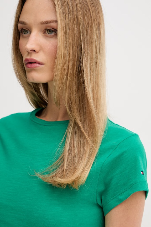 Tommy Hilfiger tricou basic pentru femei, din bumbac verde WW0WW48702