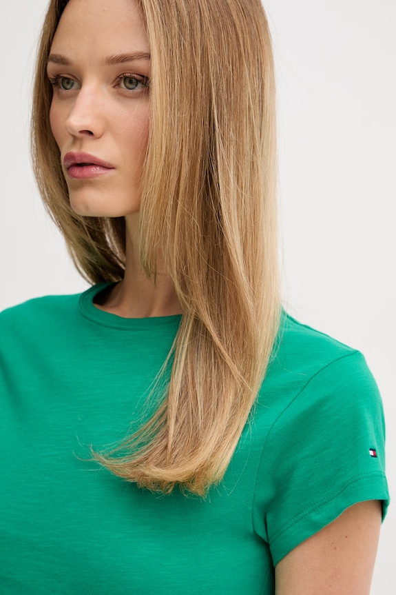 Tommy Hilfiger T-shirt basic damski bawełniany zielony WW0WW48702