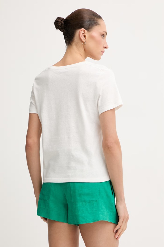 Odzież Tommy Hilfiger T-shirt damski z lnem WW0WW48704 beżowy