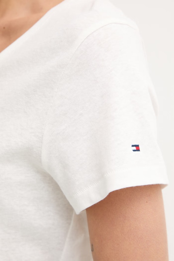 Tommy Hilfiger T-shirt damski z lnem WW0WW48704 beżowy
