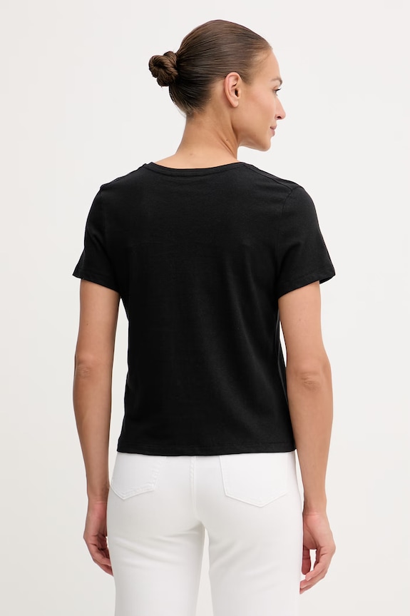 Oblečení Tommy Hilfiger tričko dámské se lnem WW0WW48704 černá