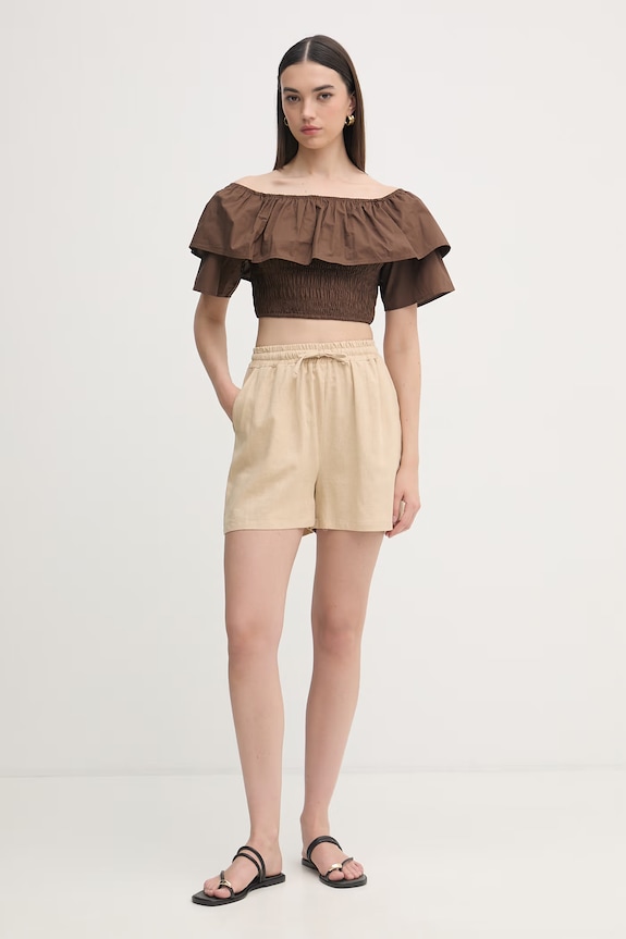 Gaudi bluza s volanima za žene od pamuka 611FD45012 smeđa SS26