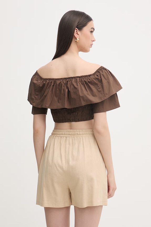 Odjeća Gaudi bluza s volanima za žene od pamuka 611FD45012 smeđa