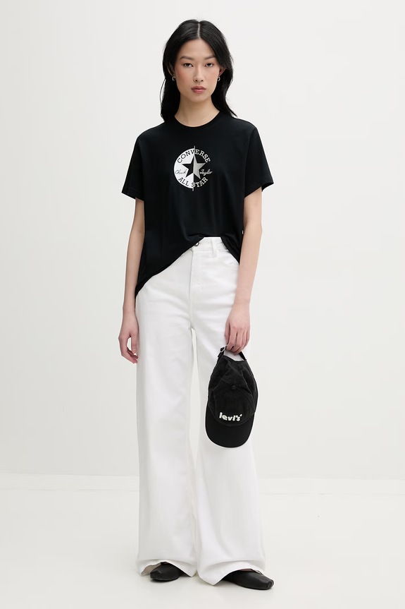 Converse T-shirt damski bawełniany CVW6T088 czarny SS26