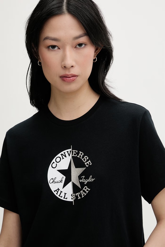 Converse T-shirt damski bawełniany czarny CVW6T088