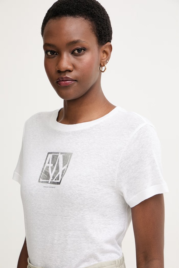 Armani Exchange tričko dámske s prímesou ľanu strieborná XW002288.AF12899