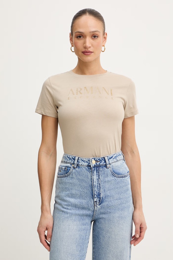 Bavlnené tričko Armani Exchange nášivka béžová XW002294.AF17172