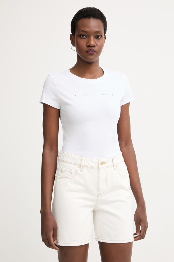 Armani Exchange tricou basic pentru femei, din bumbac alb XW002346.AF10356