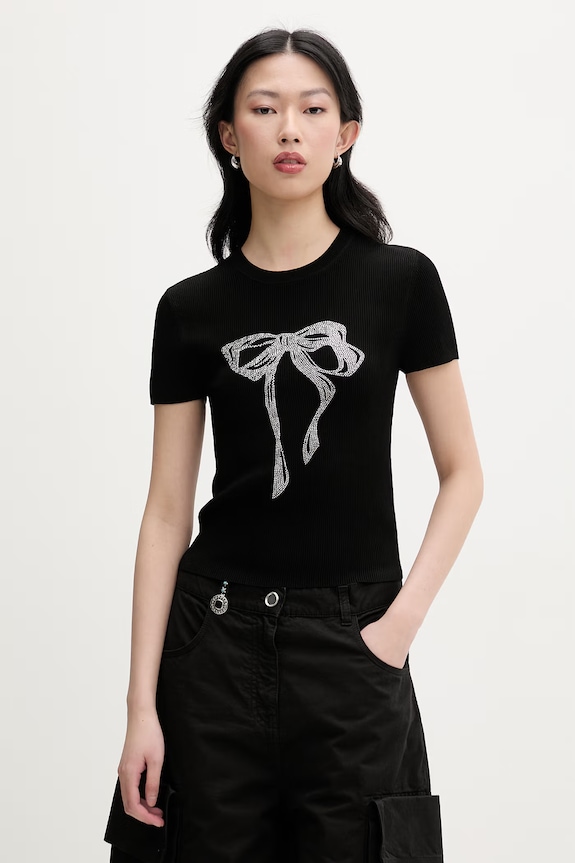 Miss Sixty tricou pentru femei, cu amestec de mătase negru 6M1RJ12600