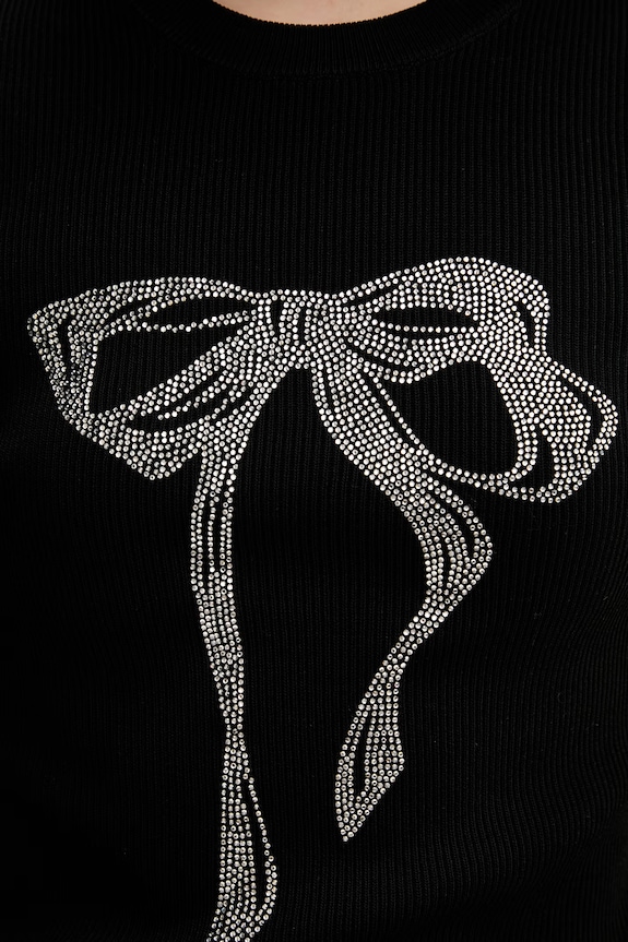Miss Sixty tricou pentru femei, cu amestec de mătase 6M1RJ12600 negru
